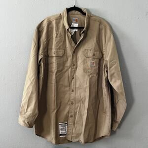Carhartt FR Flame Resistant Button Up Work Shirt XL Khaki Tan Long Sleeve